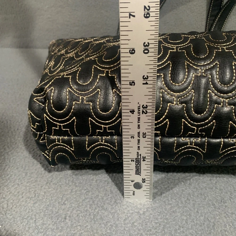 True Religion Black Horseshoe Quilted Tote Bag Gold Rhinestone Padlock‎ Large